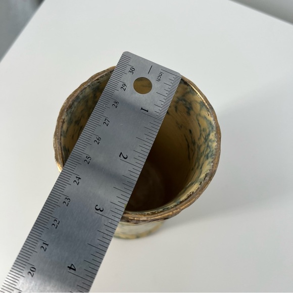 Vintage Small Blue Yellow Spongeware Stoneware Pitcher Vase Ceramic Piece - Picture 14 of 16